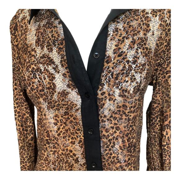 Vintage Richard Malcolm Black Unlined Mesh Lace Button Front Long Sleeve Blouse - Picture 2 of 13